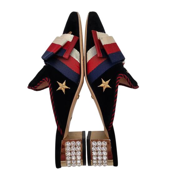 Gucci Sylvie Mule Slipper Black Velvet Star Web Stripe Bow Size 36.5 US 6.5 - Picture 8 of 11